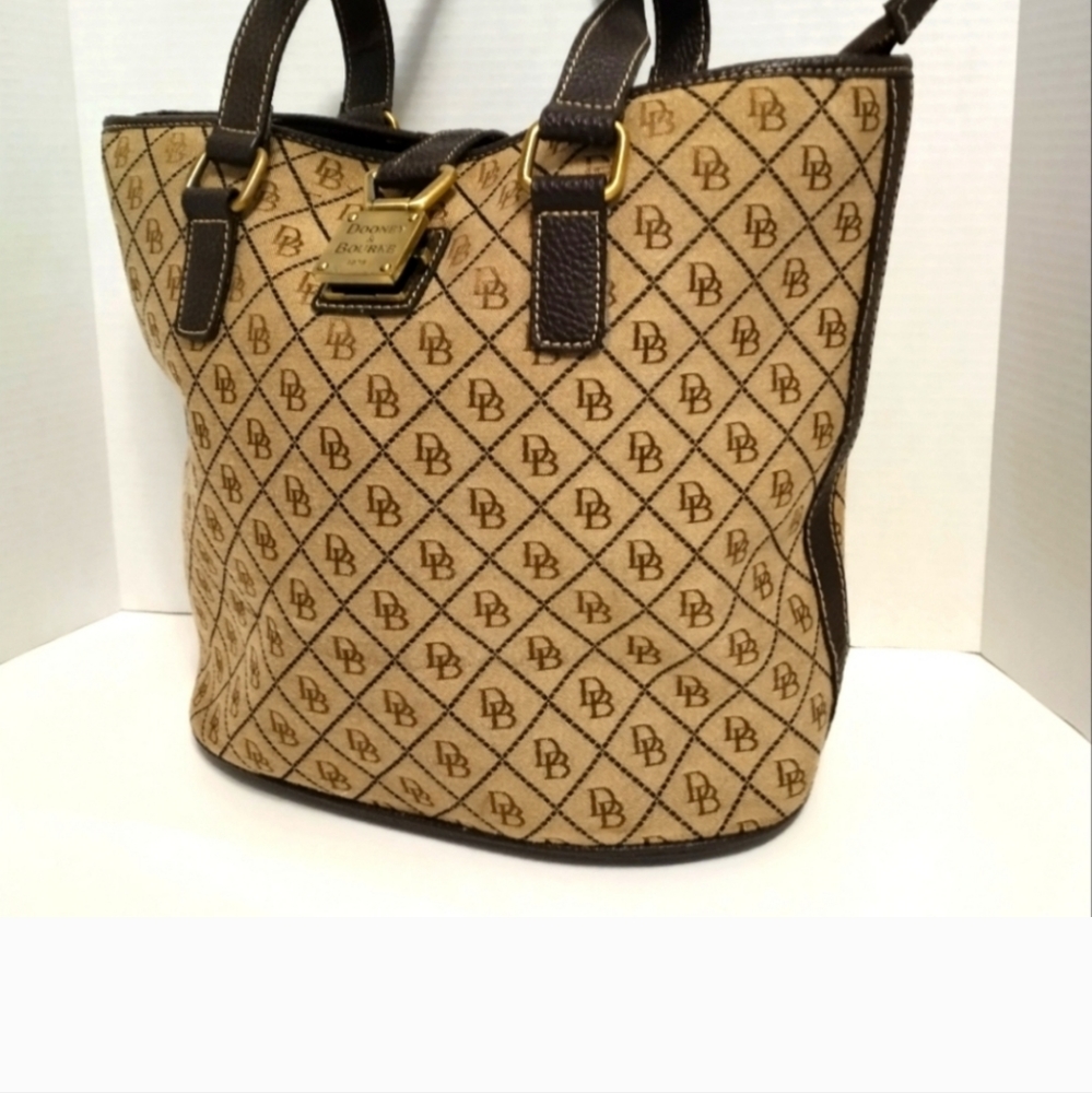 Dooney & Bourke Tan & Brown Canvas Bucket Bag